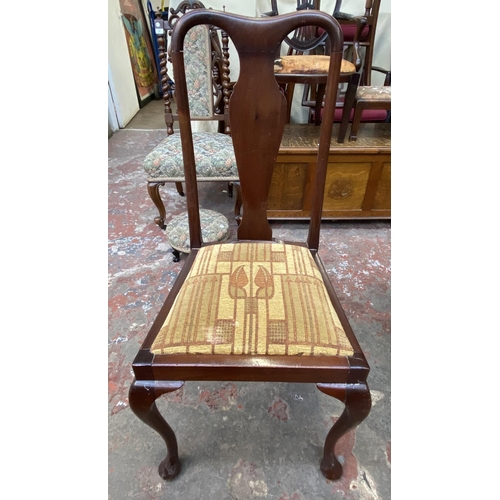 58 - Eight fabric upholstered dining chairs, five Edwardian mahogany and three Edwardian style stained be... 