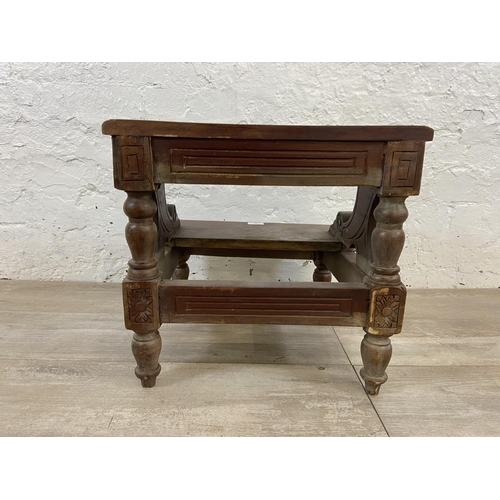 59 - A Regency style carved hardwood two tread library step - approx. 39cm high x 42cm wide x 42cm deep