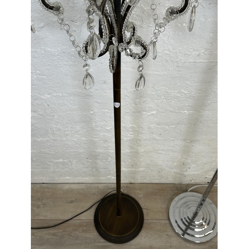 6 - Two contemporary floor lamps, one Dunelm D2709 bronze effect with crystal droplets and one The Range... 