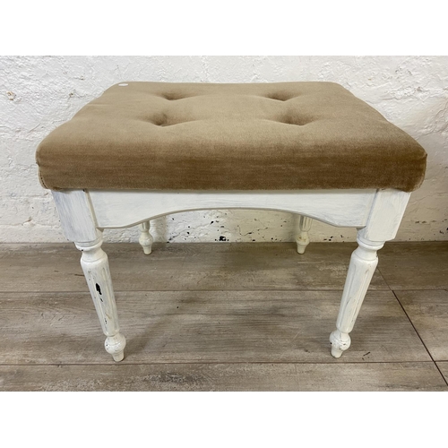 69 - Three pieces of furniture, one French Louis XVI style white painted and fabric upholstered dressing ... 