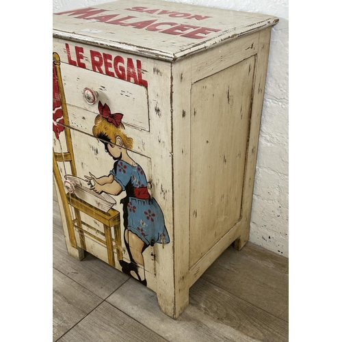 9 - A hand painted wooden pot cupboard with 