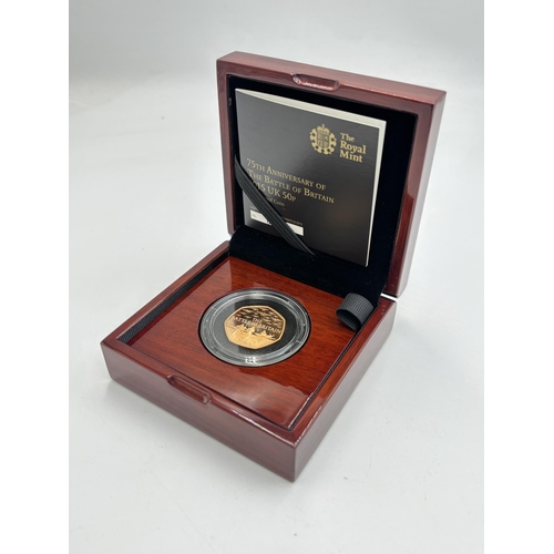 2294 - A boxed The Royal Mint 75th Anniversary of the Battle of Britain 2015 UK 50p 22ct gold proof coin wi... 