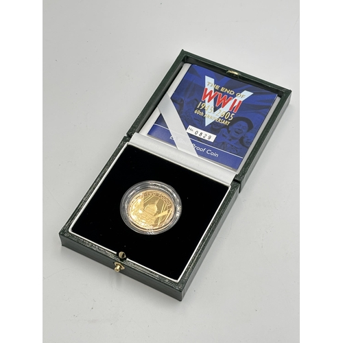 2295 - A boxed Royal Mint The End of WWII 1945-2005 60th Anniversary £2 22ct gold proof coin with certifica... 