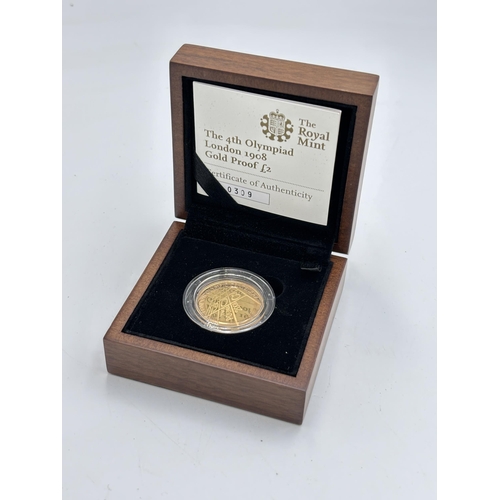 2300 - A boxed The Royal Mint The 4th Olympiad London 1908 £2 22ct gold proof coin with certificate of auth... 