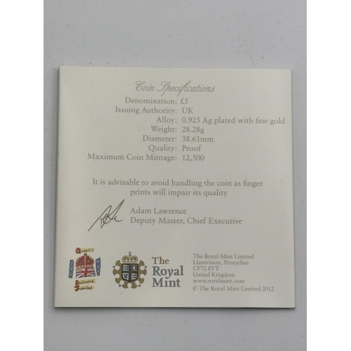 2304 - A boxed The Royal Mint The Queen's Diamond Jubilee UK £5 gold plated silver proof coin with certific... 