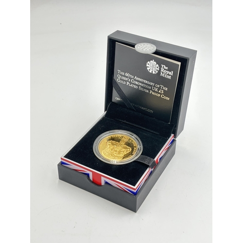 2309 - A boxed The Royal Mint 2013 The Queen's Coronation 60th Anniversary fine gold plated .925 silver pro... 