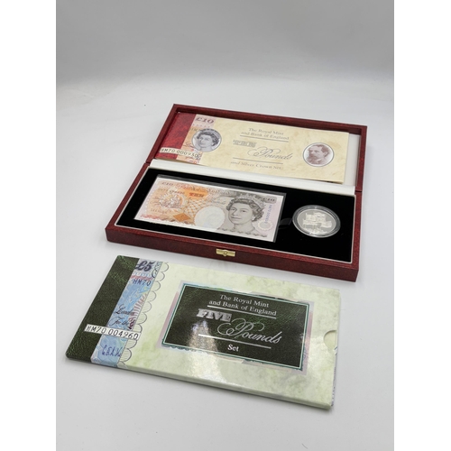 2313 - Two 1996 The Royal Mint coin and banknote sets with certificates of authenticity, one cased 70th Bir... 