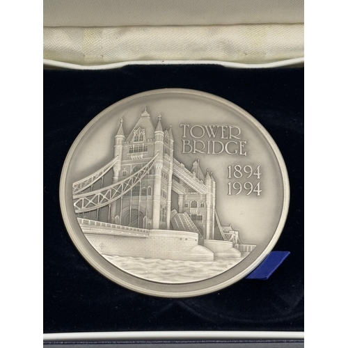 2354 - A boxed Royal Mint 1894 - 1994 Tower Bridge hallmarked silver Centenary Medal with Certificate of Au... 