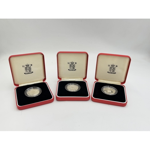 2367 - Three boxed Royal Mint .925 silver proof Piedfort £2 coins with certificates of authenticity, one 19... 