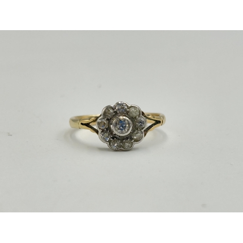 2134 - An antique 9ct gold old cut diamond floral cluster ring, size M½ - approx. gross weight 1.8 grams