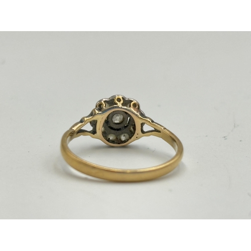 2134 - An antique 9ct gold old cut diamond floral cluster ring, size M½ - approx. gross weight 1.8 grams