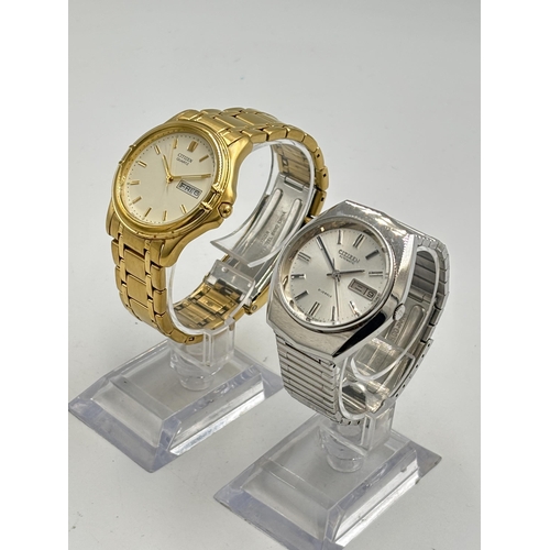 2174 - Two Citizen men's wristwatches, automatic 21 jewels - No. 6N-4W-S and gold plated quartz - No. GN-0-... 