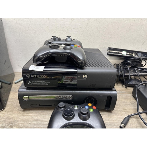 582 - Three Microsoft Xbox 360 game consoles with games and accessories