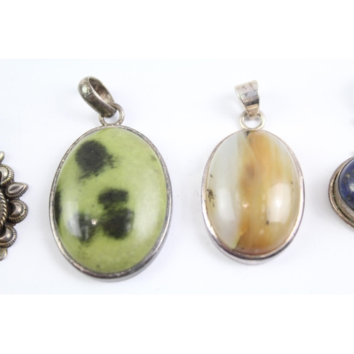 2072 - Six sterling silver gemstone pendants to include snowflake obsidian etc. - approx. gross weight 69g