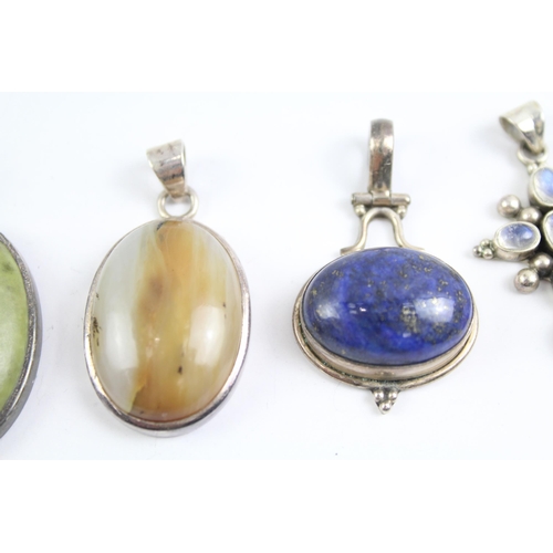 2072 - Six sterling silver gemstone pendants to include snowflake obsidian etc. - approx. gross weight 69g