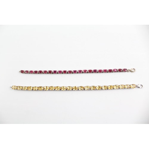 2076 - Two sterling silver gemstone bracelets, one ruby and one citrine - approx. gross weight 34g