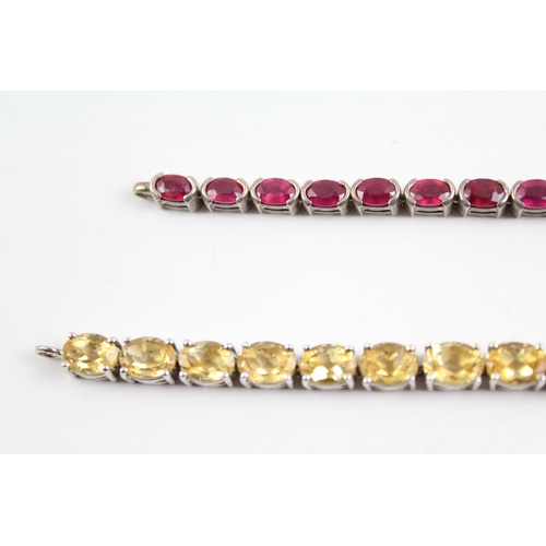 2076 - Two sterling silver gemstone bracelets, one ruby and one citrine - approx. gross weight 34g