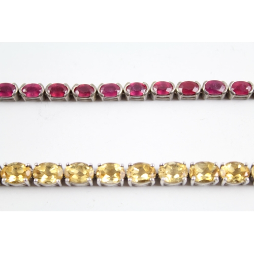 2076 - Two sterling silver gemstone bracelets, one ruby and one citrine - approx. gross weight 34g