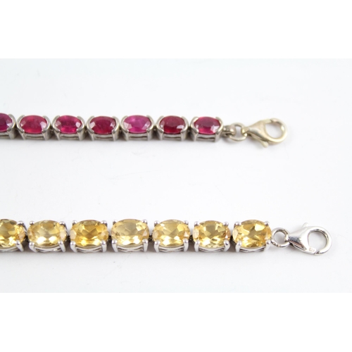 2076 - Two sterling silver gemstone bracelets, one ruby and one citrine - approx. gross weight 34g