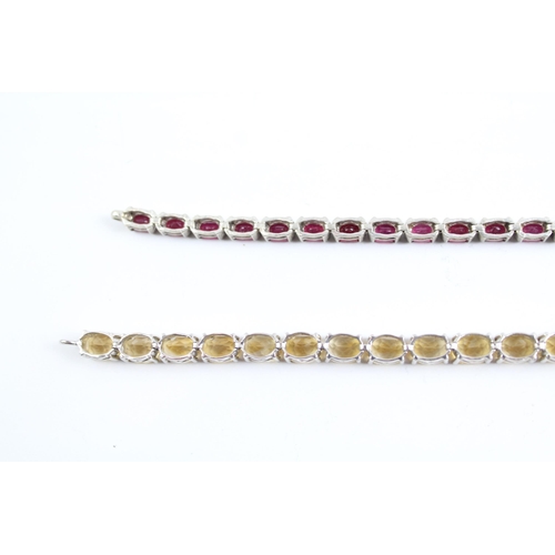 2076 - Two sterling silver gemstone bracelets, one ruby and one citrine - approx. gross weight 34g