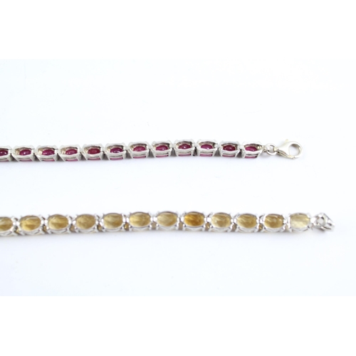 2076 - Two sterling silver gemstone bracelets, one ruby and one citrine - approx. gross weight 34g