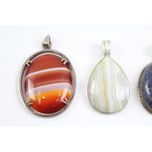 2078 - Five sterling silver gemstone pendants to include lapis lazuli, agate etc. - approx. gross weight 72... 