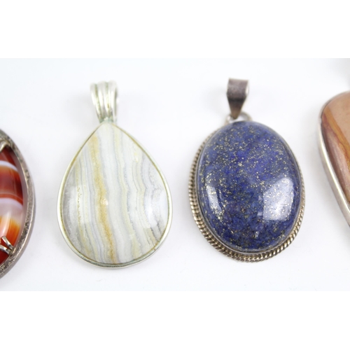 2078 - Five sterling silver gemstone pendants to include lapis lazuli, agate etc. - approx. gross weight 72... 