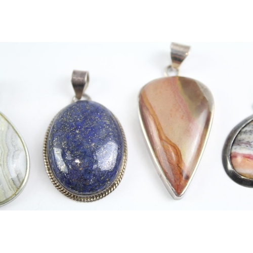 2078 - Five sterling silver gemstone pendants to include lapis lazuli, agate etc. - approx. gross weight 72... 