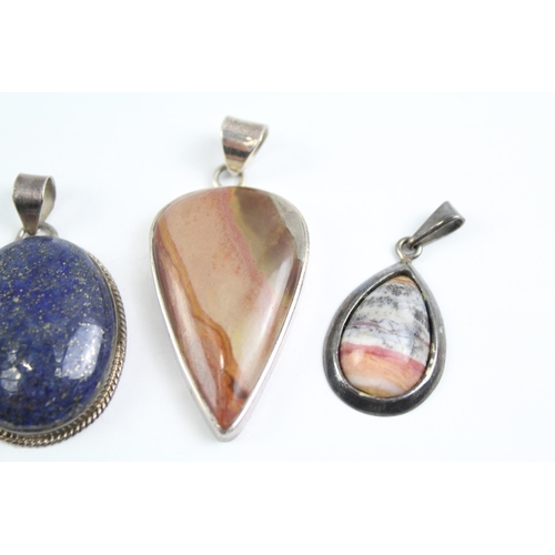 2078 - Five sterling silver gemstone pendants to include lapis lazuli, agate etc. - approx. gross weight 72... 