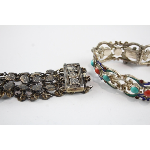 2082 - Two silver bracelets, one Chinese Export and one multi strand - approx. gross weight 57g