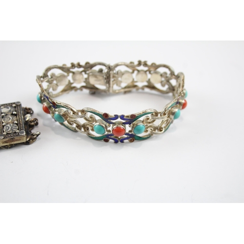 2082 - Two silver bracelets, one Chinese Export and one multi strand - approx. gross weight 57g