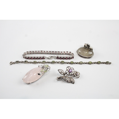 2090 - Five pieces of sterling silver gemstone jewellery to include rutilated quartz etc. - approx. gross w... 