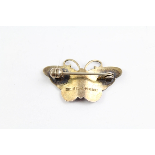 2092 - A Norwegian Hroar Prydz sterling silver enamel butterfly brooch - approx. gross weight 4g