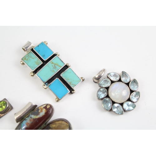 2097 - Six sterling silver gemstone pendants to include moonstone, lapis lazuli - approx. gross weight 72g