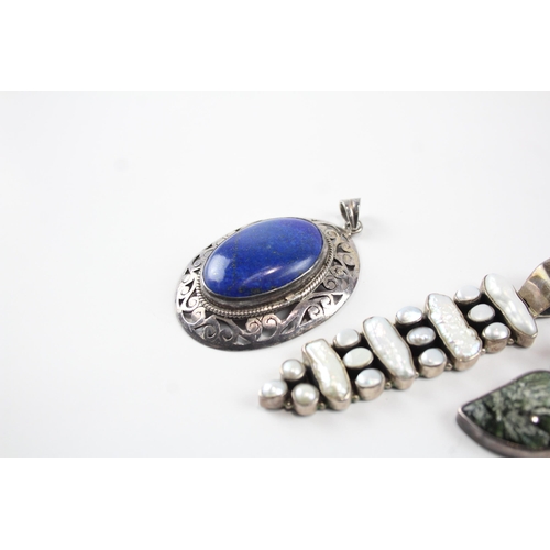 2098 - Five sterling silver gemstone pendants to include labradorite, lapis lazuli - approx. gross weight 1... 