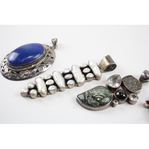 2098 - Five sterling silver gemstone pendants to include labradorite, lapis lazuli - approx. gross weight 1... 