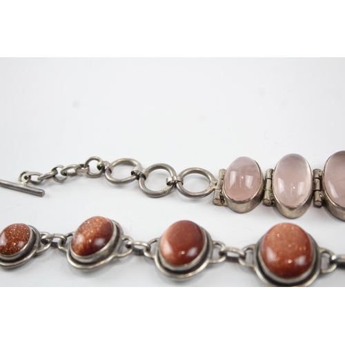 2106 - Two sterling silver gemstone bracelets to include rose quartz etc. - approx. gross weight 59g