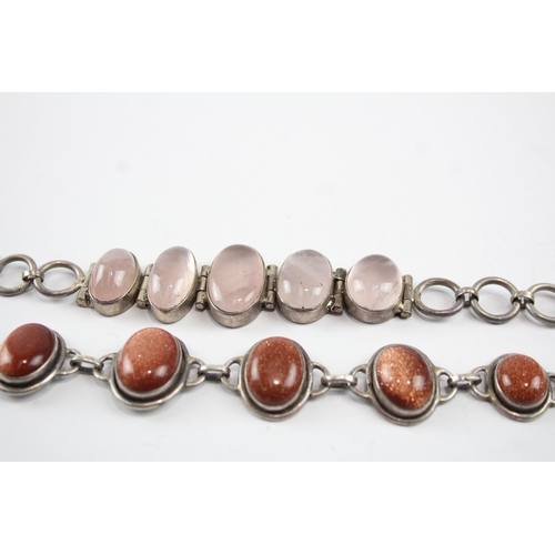 2106 - Two sterling silver gemstone bracelets to include rose quartz etc. - approx. gross weight 59g