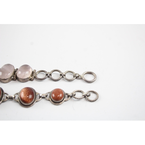 2106 - Two sterling silver gemstone bracelets to include rose quartz etc. - approx. gross weight 59g