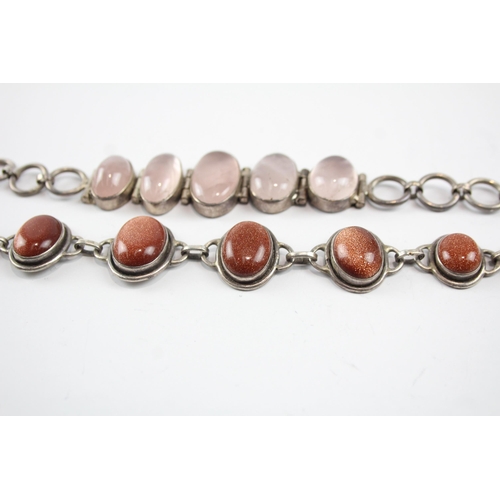 2106 - Two sterling silver gemstone bracelets to include rose quartz etc. - approx. gross weight 59g