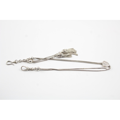 2108 - An antique sterling silver Albertina watch chain with tassel and slider - approx. gross weight 17g