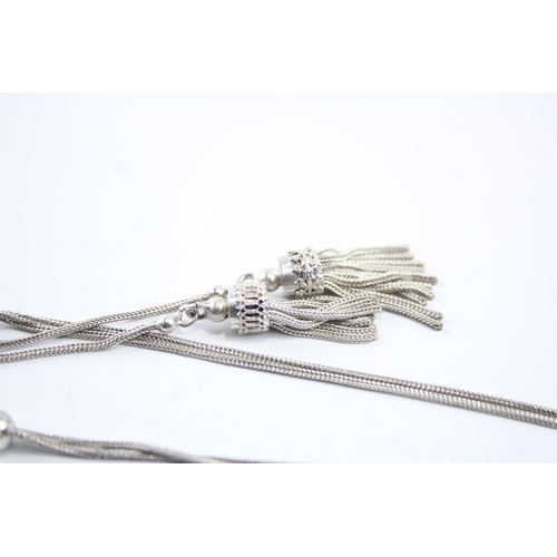 2108 - An antique sterling silver Albertina watch chain with tassel and slider - approx. gross weight 17g