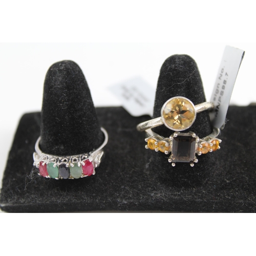 2112 - Ten sterling silver gemstone rings to include diopside, citrine etc. - approx. gross weight 40g