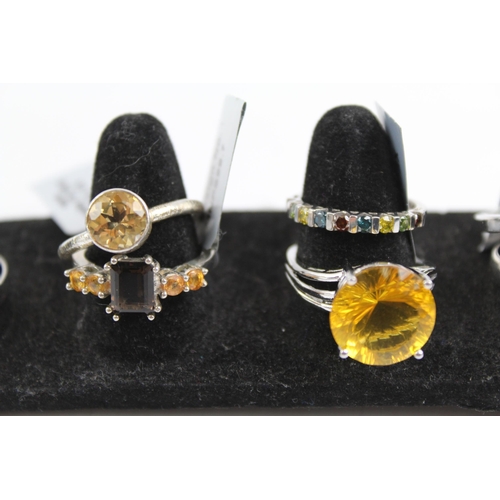 2112 - Ten sterling silver gemstone rings to include diopside, citrine etc. - approx. gross weight 40g