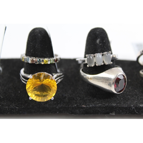 2112 - Ten sterling silver gemstone rings to include diopside, citrine etc. - approx. gross weight 40g