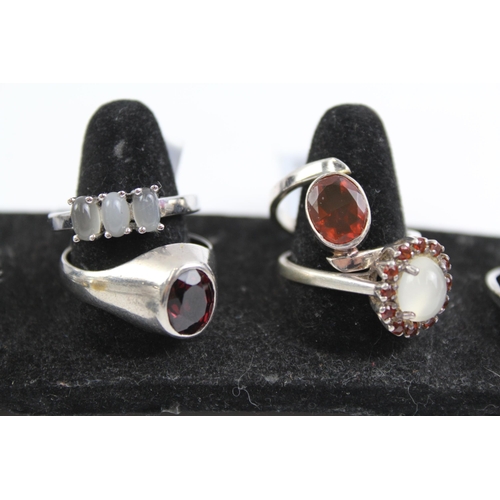 2112 - Ten sterling silver gemstone rings to include diopside, citrine etc. - approx. gross weight 40g