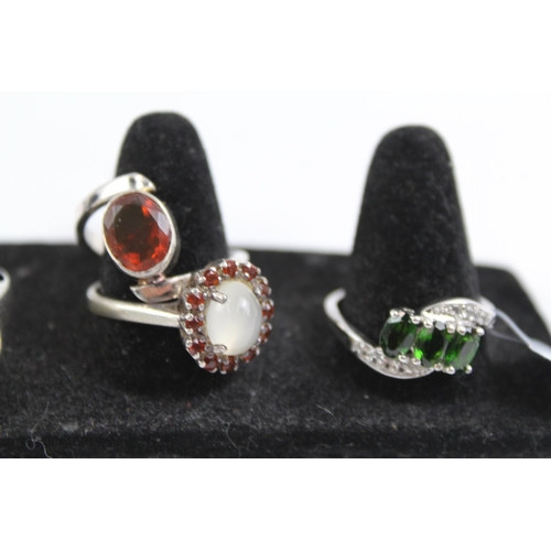 2112 - Ten sterling silver gemstone rings to include diopside, citrine etc. - approx. gross weight 40g