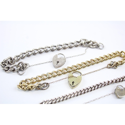 2113 - Three sterling silver gate bracelets with heart padlock clasps - approx. gross weight 68g