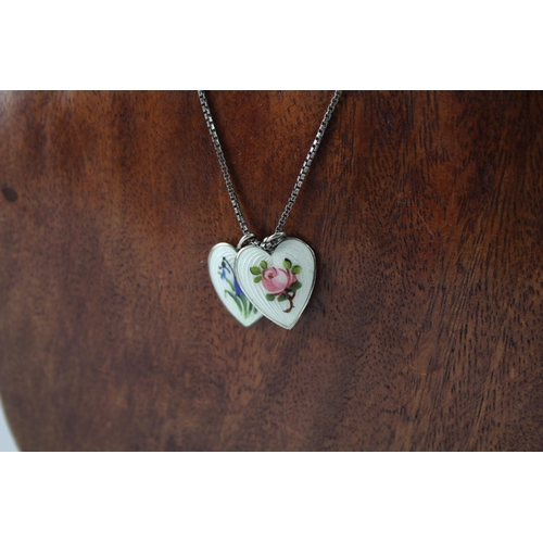 2117 - Two Norwegian Finn Jensen sterling silver and enamel heart shaped floral pendants on .925 silver box... 