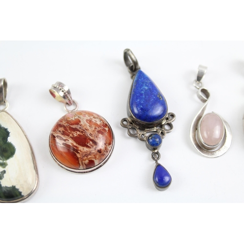 2120 - Six sterling silver gemstone pendants to include rutilated quartz etc. - approx. gross weight 65g